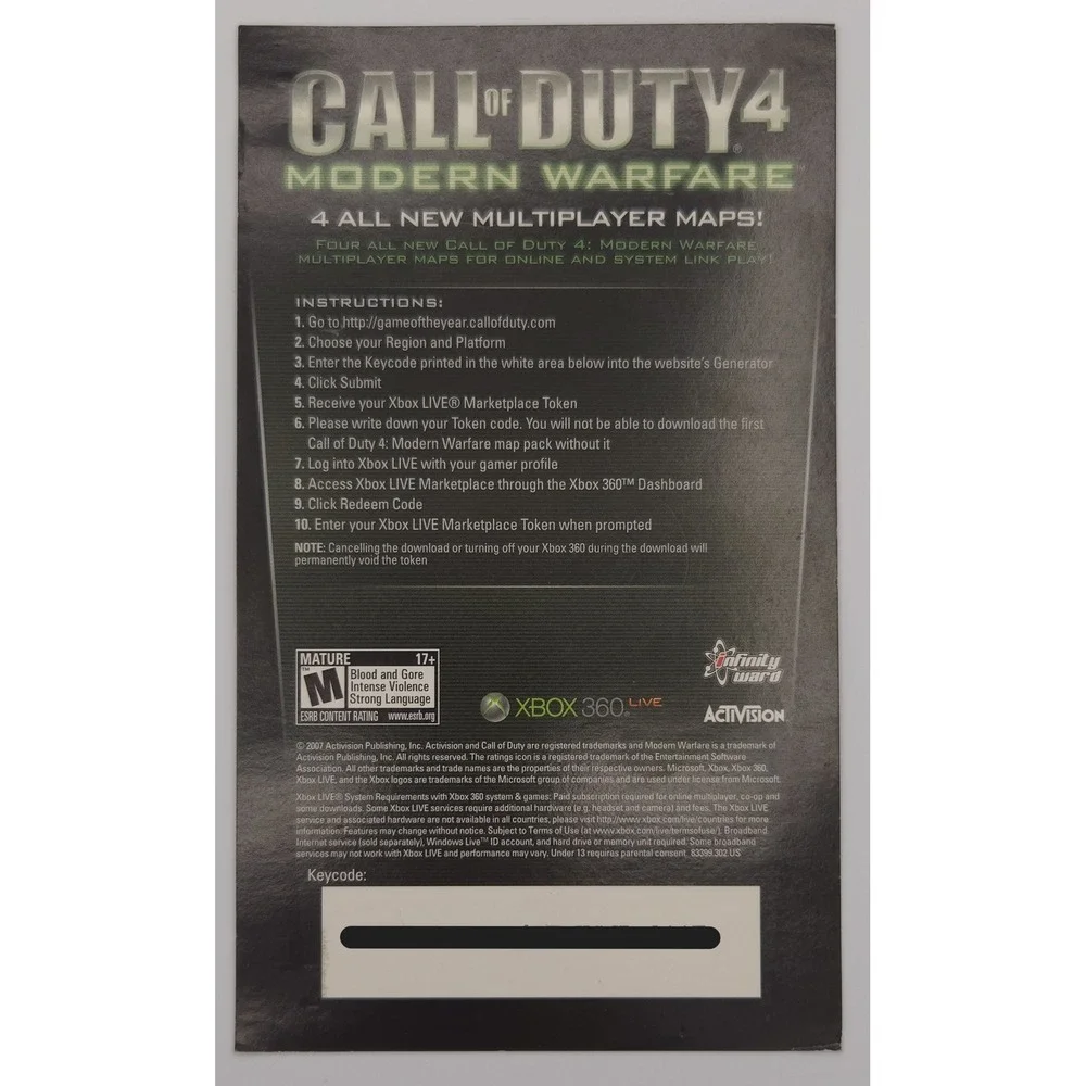 Call of Duty 4 Modern Warfare GOTY - Xbox 360 - Authentic w/ Insert - Tested